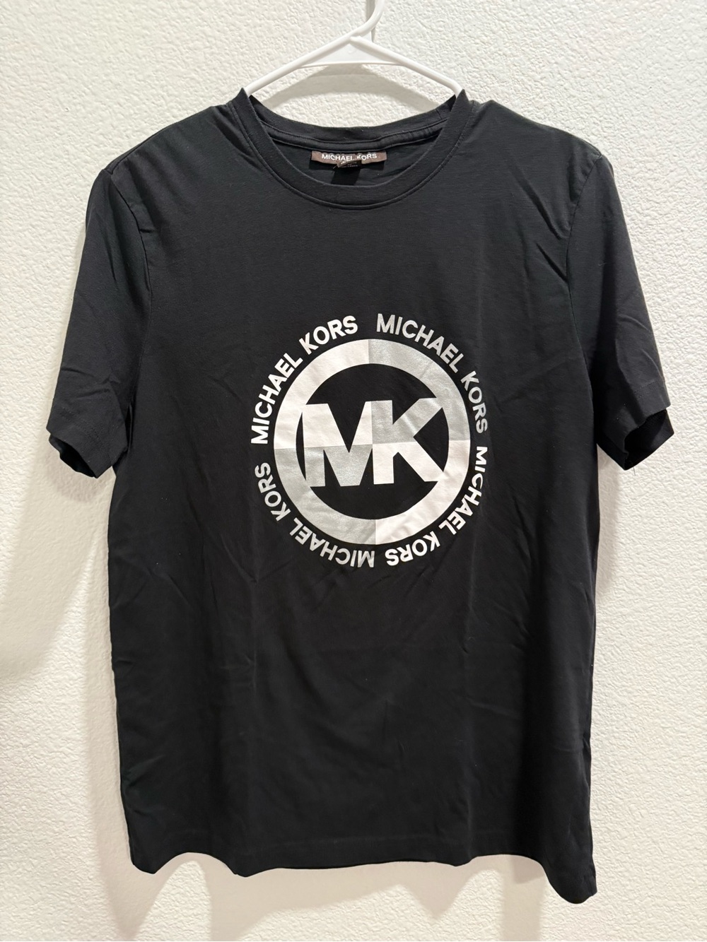 Michael Kors Black T-Shirt with Silver MK Circle Logo